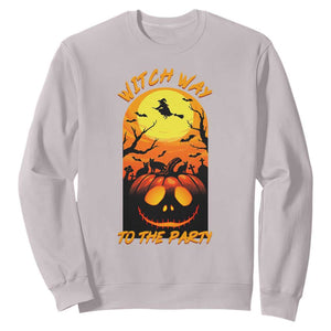 Halloween Witch Way To The Party Sweatshirt Black Cat Pumpkin TS12 Ice Gray Print Your Wear