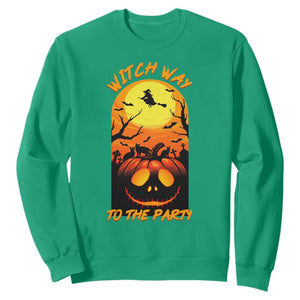 Halloween Witch Way To The Party Sweatshirt Black Cat Pumpkin TS12 Irish Green Print Your Wear