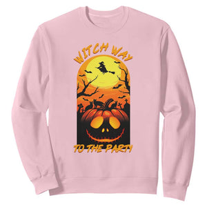 Halloween Witch Way To The Party Sweatshirt Black Cat Pumpkin TS12 Light Pink Print Your Wear