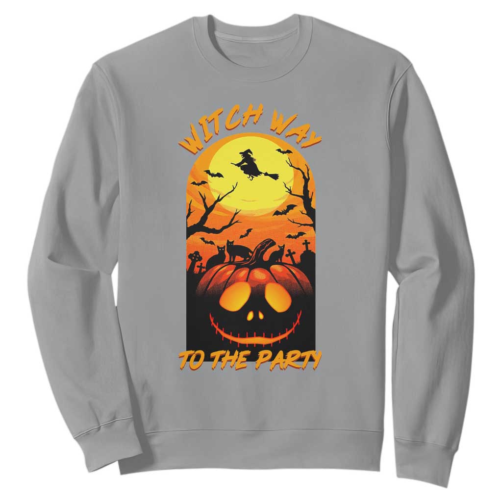 Halloween Witch Way To The Party Sweatshirt Black Cat Pumpkin TS12 Sport Gray Print Your Wear