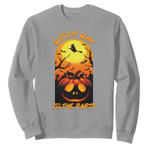 Halloween Witch Way To The Party Sweatshirt Black Cat Pumpkin TS12 Sport Gray Print Your Wear