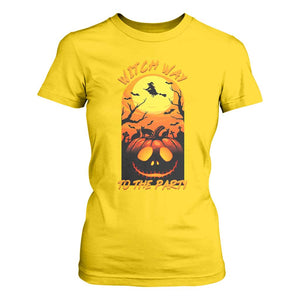 Halloween Witch Way To The Party T Shirt For Women Black Cat Pumpkin TS12 Daisy Print Your Wear