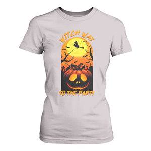 Halloween Witch Way To The Party T Shirt For Women Black Cat Pumpkin TS12 Ice Gray Print Your Wear