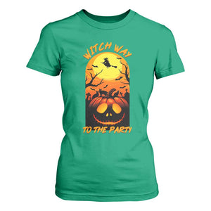 Halloween Witch Way To The Party T Shirt For Women Black Cat Pumpkin TS12 Irish Green Print Your Wear