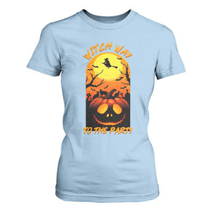 Halloween Witch Way To The Party T Shirt For Women Black Cat Pumpkin TS12 Light Blue Print Your Wear