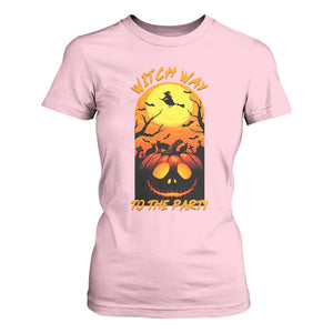 Halloween Witch Way To The Party T Shirt For Women Black Cat Pumpkin TS12 Light Pink Print Your Wear