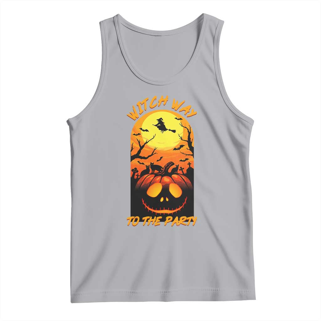 Halloween Witch Way To The Party Tank Top Black Cat Pumpkin TS12 Athletic Heather Print Your Wear
