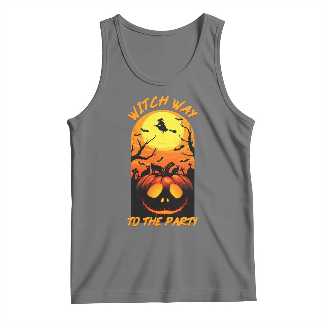 Halloween Witch Way To The Party Tank Top Black Cat Pumpkin TS12 Black Heather Print Your Wear