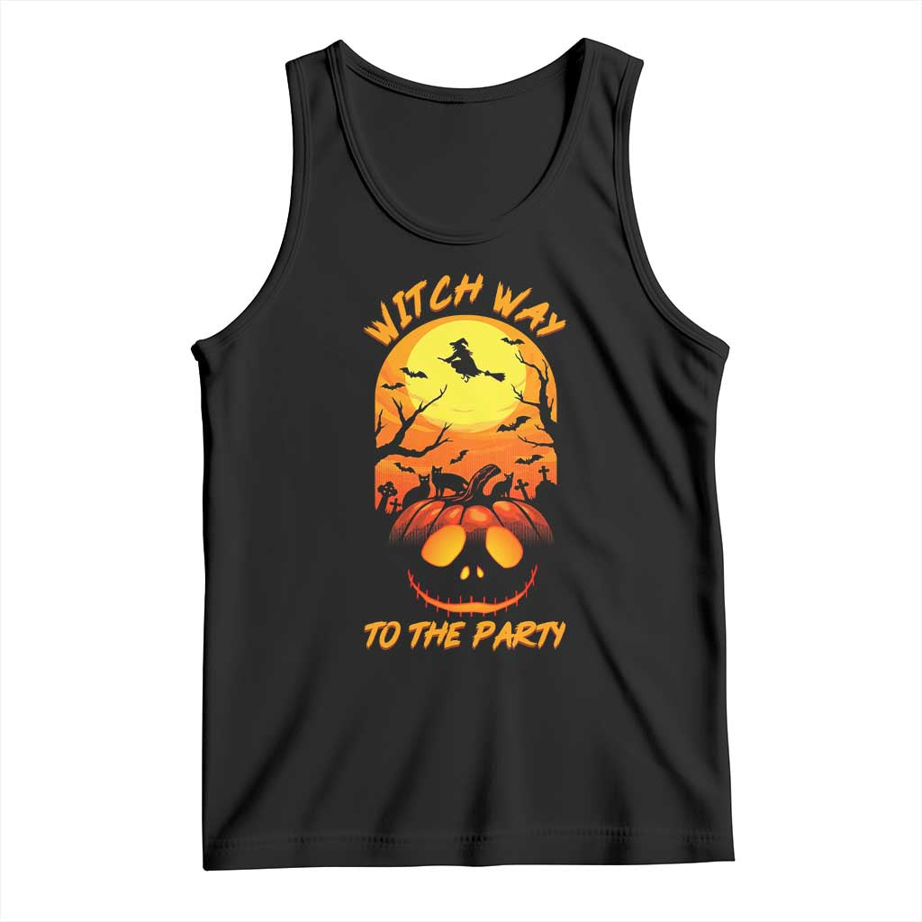 Halloween Witch Way To The Party Tank Top Black Cat Pumpkin TS12 Black Print Your Wear