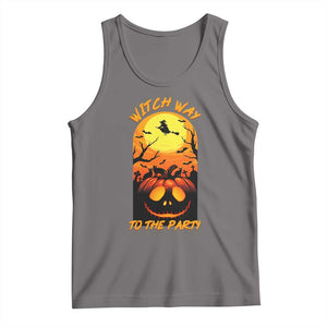 Halloween Witch Way To The Party Tank Top Black Cat Pumpkin TS12 Deep Heather Print Your Wear