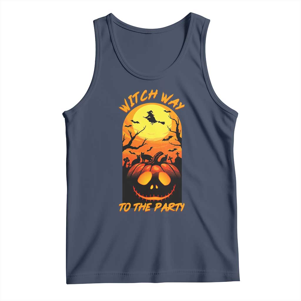 Halloween Witch Way To The Party Tank Top Black Cat Pumpkin TS12 Navy Print Your Wear