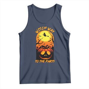 Halloween Witch Way To The Party Tank Top Black Cat Pumpkin TS12 Navy Print Your Wear