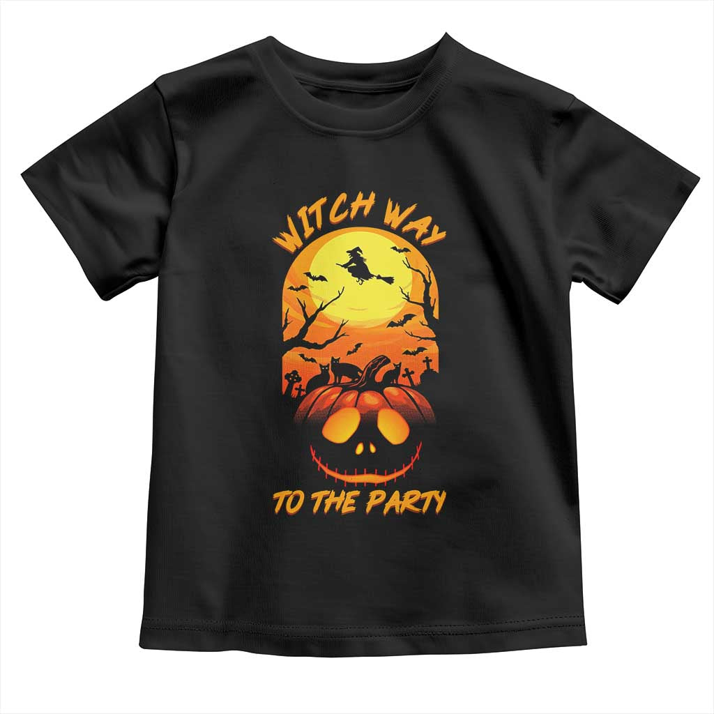 Halloween Witch Way To The Party Toddler T Shirt Black Cat Pumpkin TS12 Black Print Your Wear