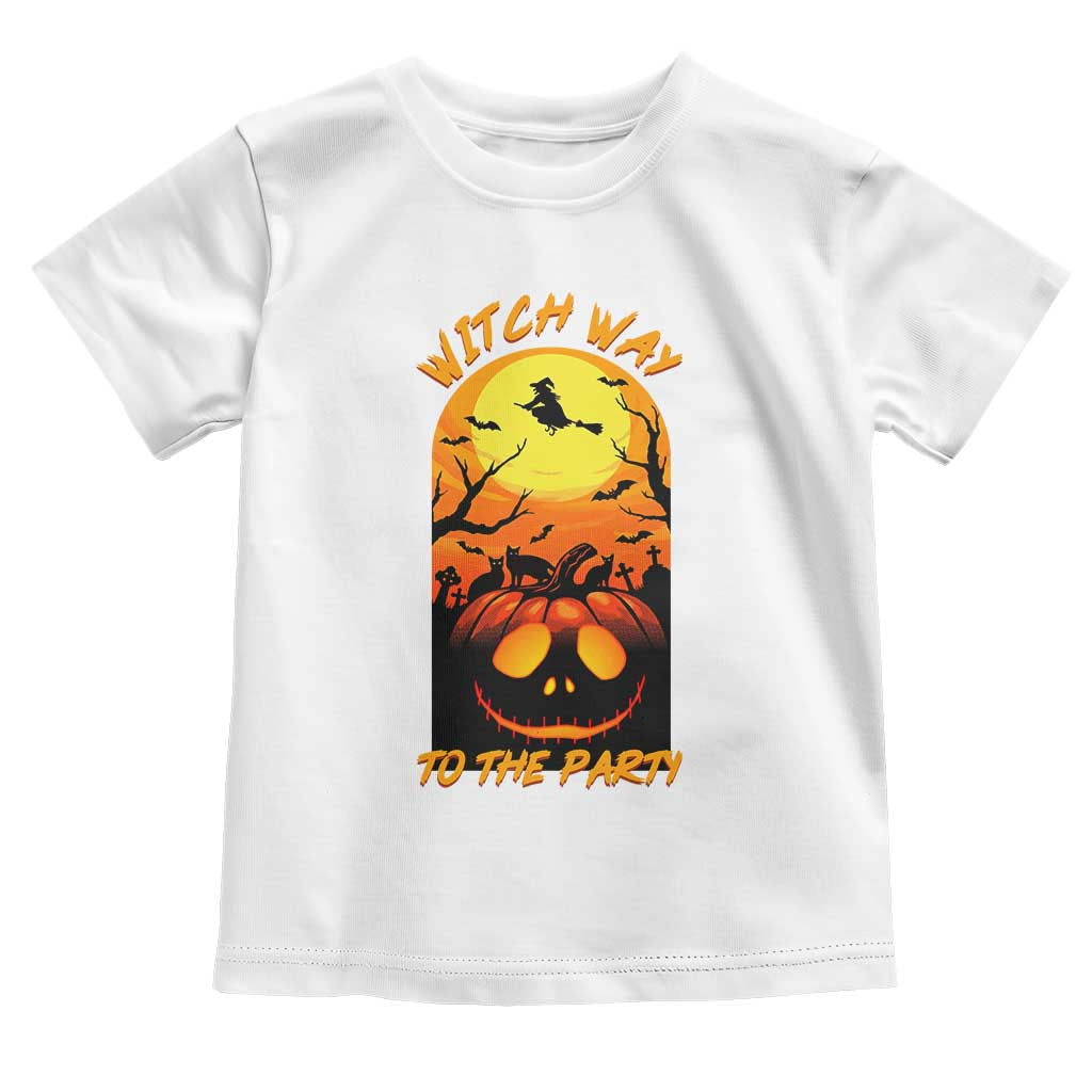 Halloween Witch Way To The Party Toddler T Shirt Black Cat Pumpkin TS12 White Print Your Wear
