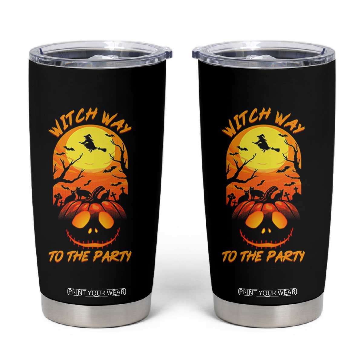 Halloween Witch Way To The Party Tumbler Cup Black Cat Pumpkin TS12 Black Print Your Wear