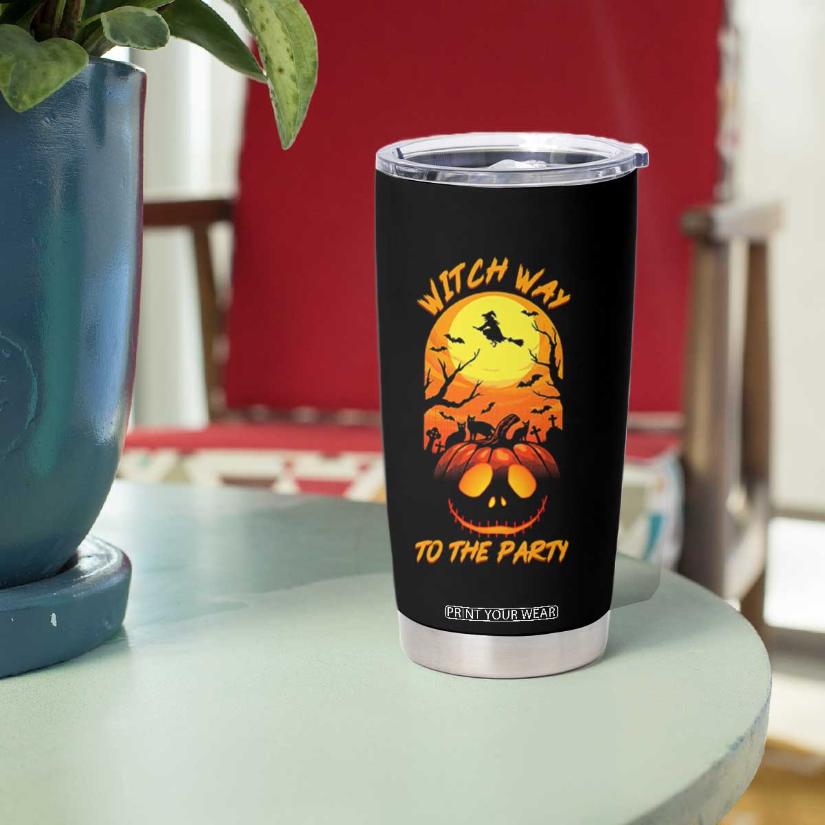 Halloween Witch Way To The Party Tumbler Cup Black Cat Pumpkin TS12 Print Your Wear