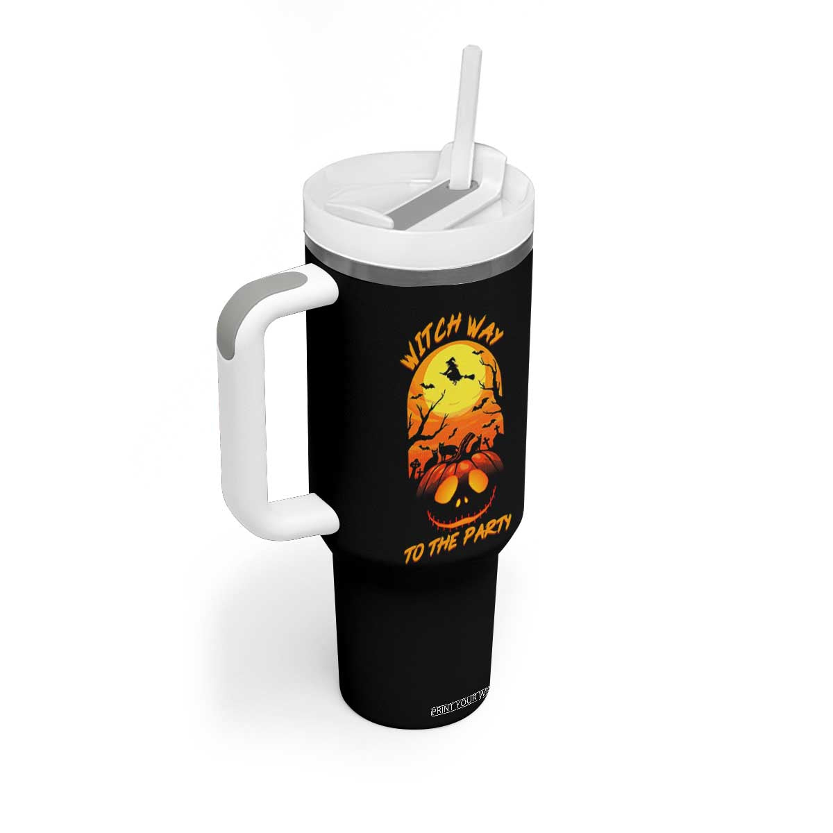 Halloween Witch Way To The Party Tumbler With Handle Black Cat Pumpkin TS12 Print Your Wear