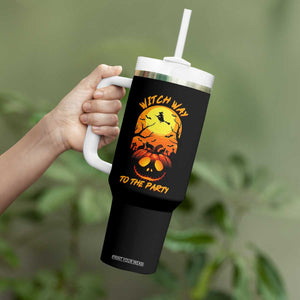 Halloween Witch Way To The Party Tumbler With Handle Black Cat Pumpkin TS12 Print Your Wear