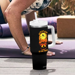 Halloween Witch Way To The Party Tumbler With Handle Black Cat Pumpkin TS12 Print Your Wear