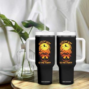 Halloween Witch Way To The Party Tumbler With Handle Black Cat Pumpkin TS12 Print Your Wear