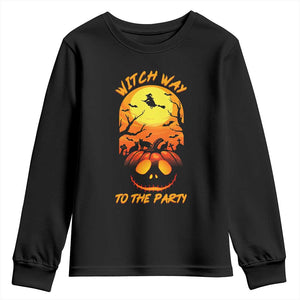 Halloween Witch Way To The Party Youth Sweatshirt Black Cat Pumpkin TS12 Black Print Your Wear