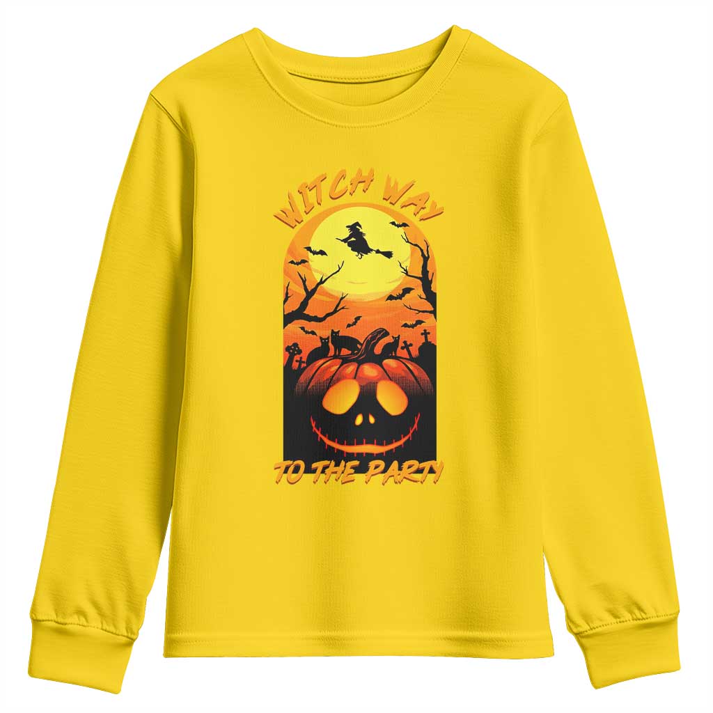 Halloween Witch Way To The Party Youth Sweatshirt Black Cat Pumpkin TS12 Daisy Print Your Wear