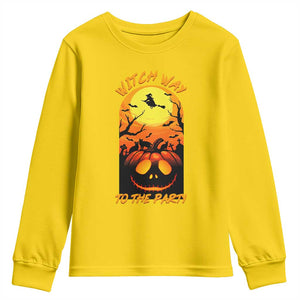 Halloween Witch Way To The Party Youth Sweatshirt Black Cat Pumpkin TS12 Daisy Print Your Wear