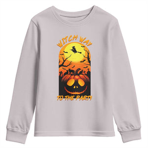 Halloween Witch Way To The Party Youth Sweatshirt Black Cat Pumpkin TS12 Ice Gray Print Your Wear