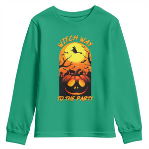 Halloween Witch Way To The Party Youth Sweatshirt Black Cat Pumpkin TS12 Irish Green Print Your Wear