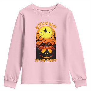 Halloween Witch Way To The Party Youth Sweatshirt Black Cat Pumpkin TS12 Light Pink Print Your Wear