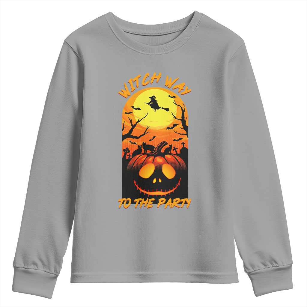 Halloween Witch Way To The Party Youth Sweatshirt Black Cat Pumpkin TS12 Sport Gray Print Your Wear