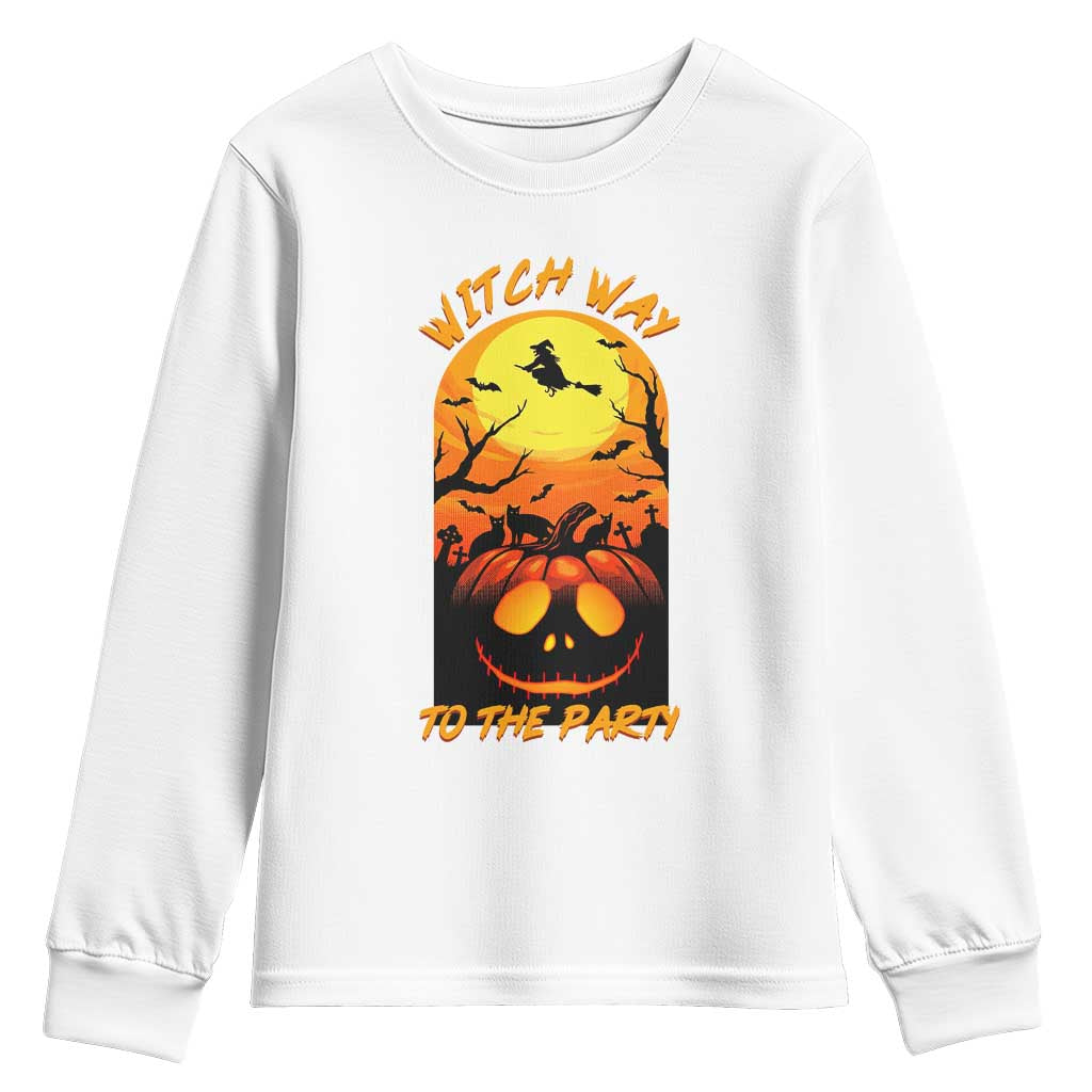 Halloween Witch Way To The Party Youth Sweatshirt Black Cat Pumpkin TS12 White Print Your Wear