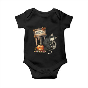 Halloween Trick Or Treat Black Cat Skeleton Baby Onesie TS12 Black Print Your Wear