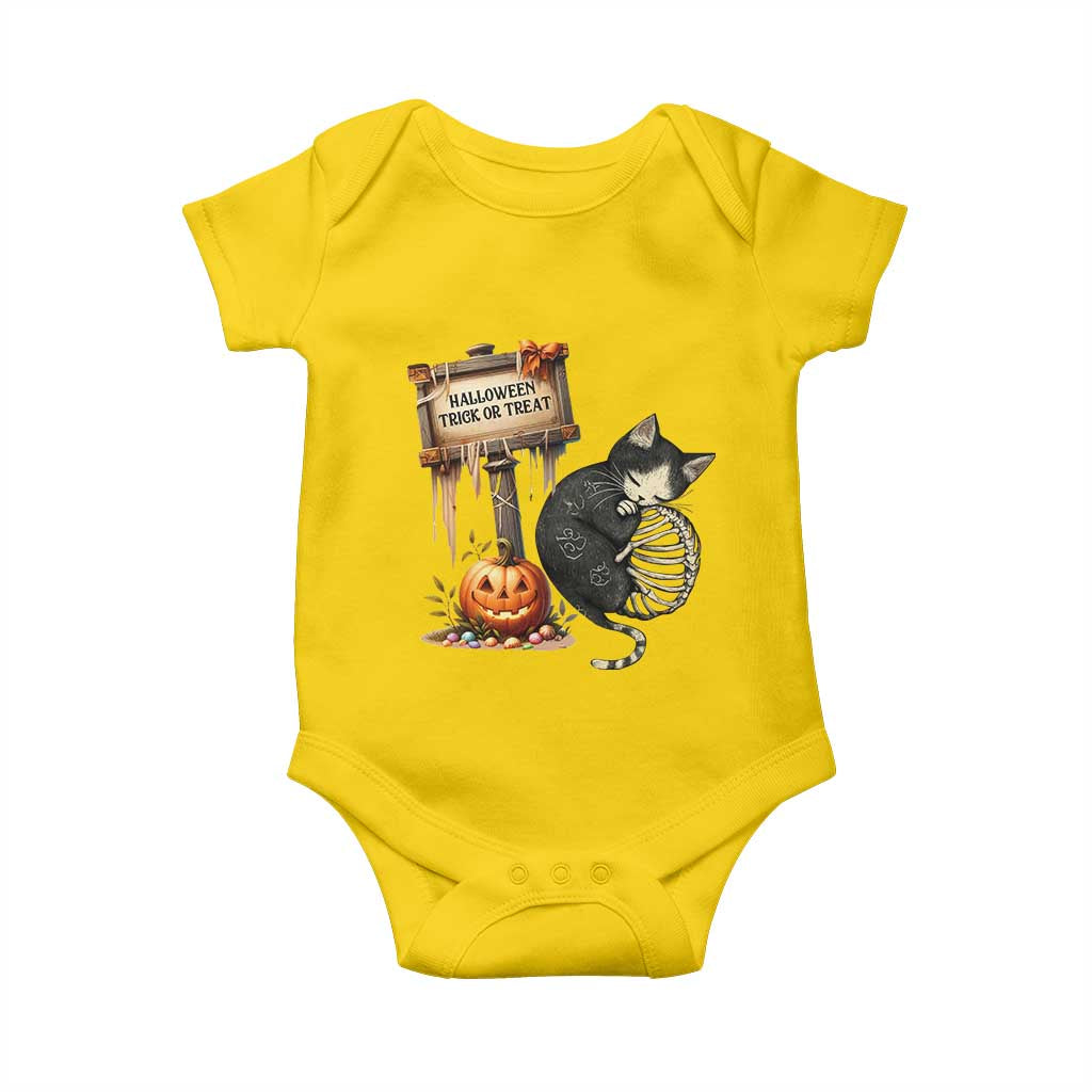 Halloween Trick Or Treat Black Cat Skeleton Baby Onesie TS12 Daisy Print Your Wear