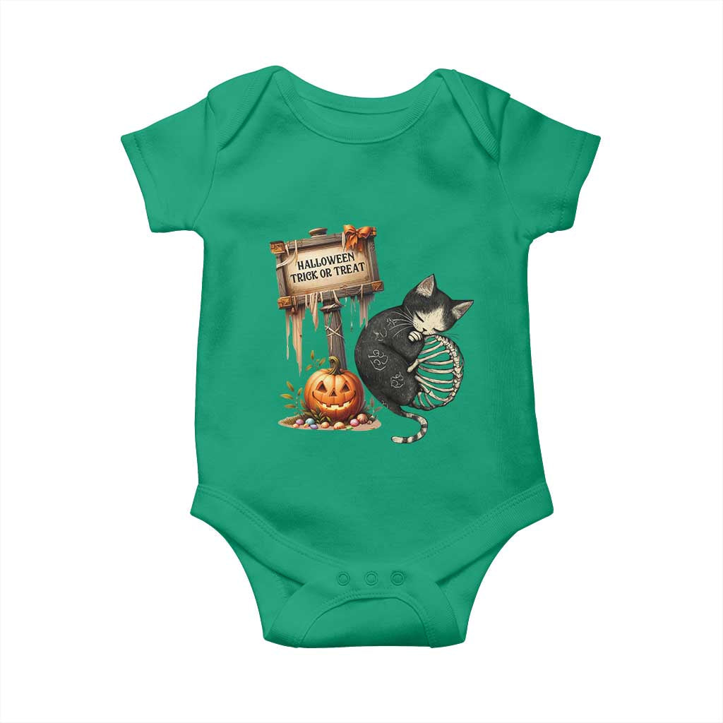 Halloween Trick Or Treat Black Cat Skeleton Baby Onesie TS12 Irish Green Print Your Wear
