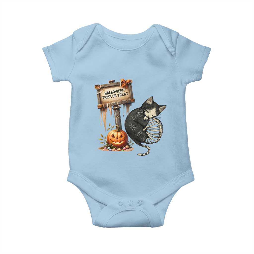 Halloween Trick Or Treat Black Cat Skeleton Baby Onesie TS12 Light Blue Print Your Wear