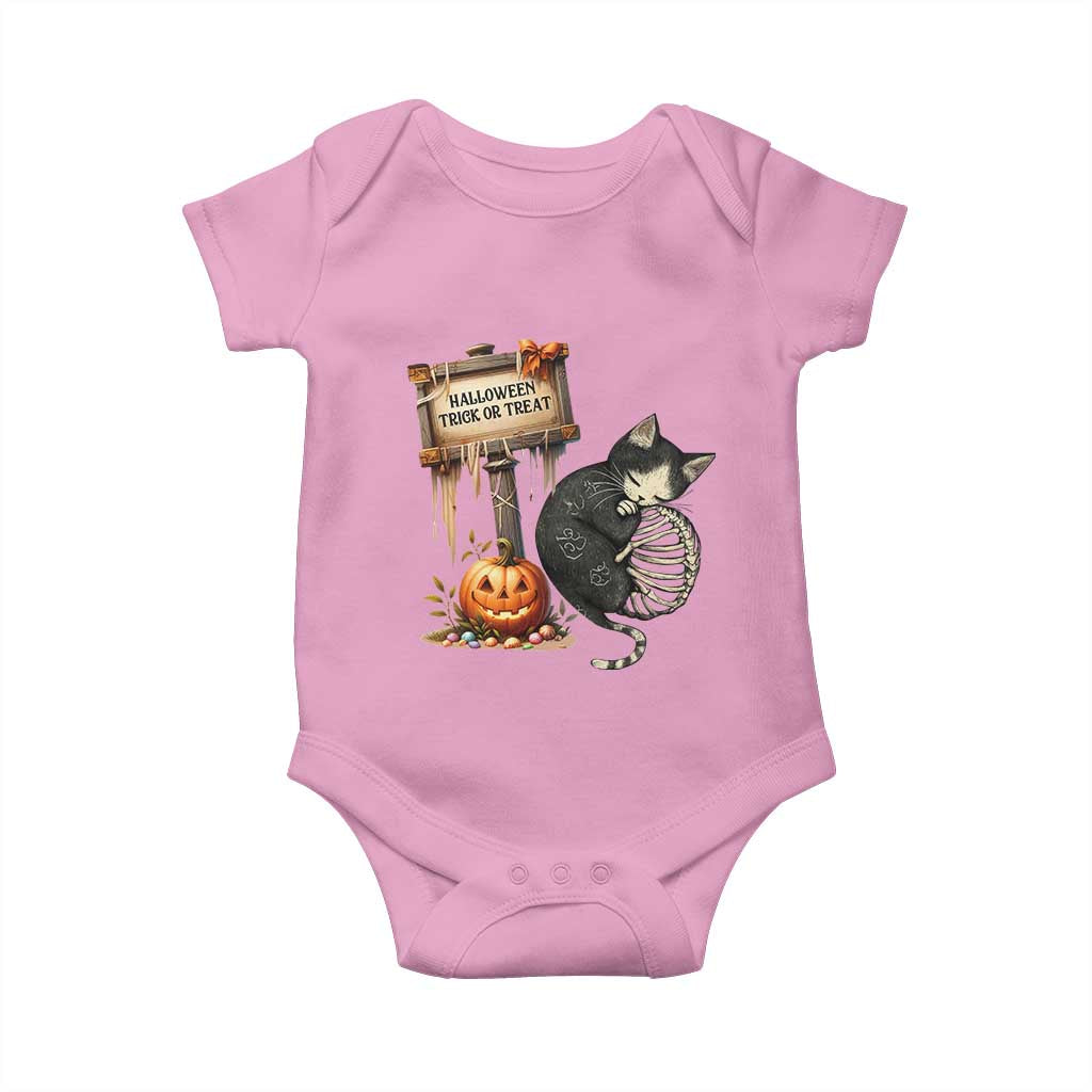 Halloween Trick Or Treat Black Cat Skeleton Baby Onesie TS12 Light Pink Print Your Wear