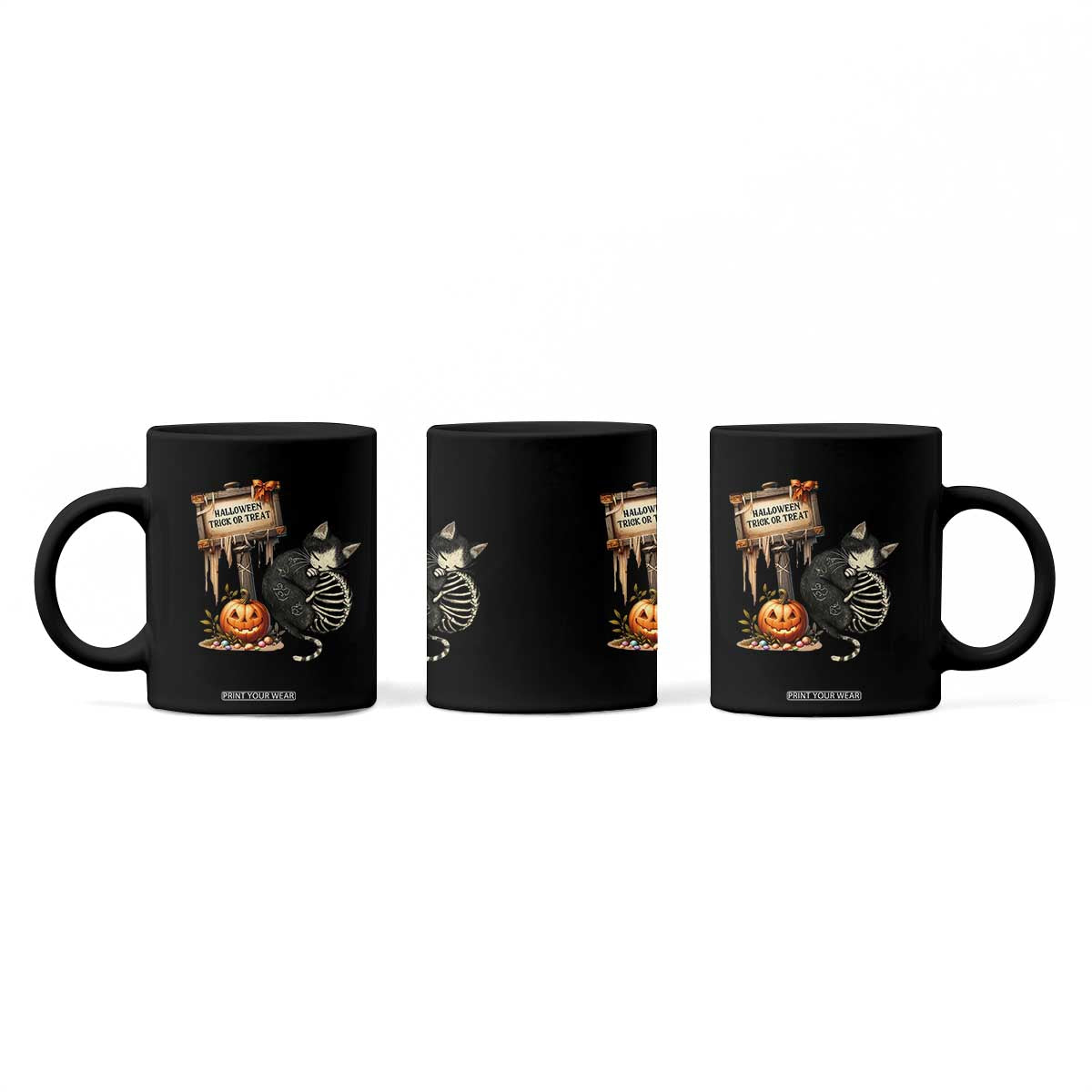 Halloween Trick Or Treat Black Cat Skeleton Halloween Coffee Mug TS12 Print Your Wear