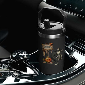 Halloween Trick Or Treat Black Cat Skeleton Halloween Flip Straw Tumbler TS12 Print Your Wear