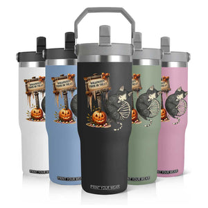 Halloween Trick Or Treat Black Cat Skeleton Halloween Flip Straw Tumbler TS12 Print Your Wear