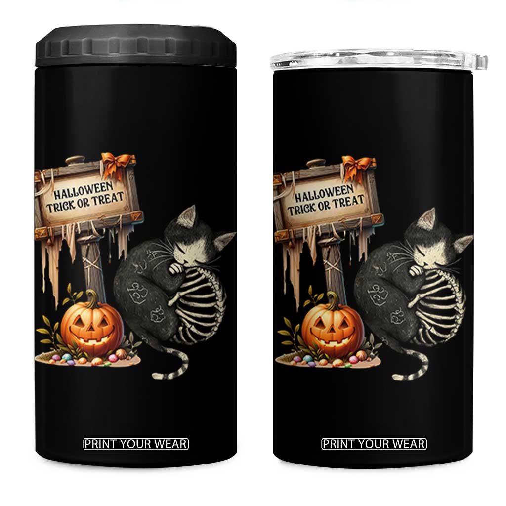 Halloween Trick Or Treat Black Cat Skeleton Halloween 4 in 1 Can Cooler Tumbler TS12 One Size: 16 oz Black Print Your Wear