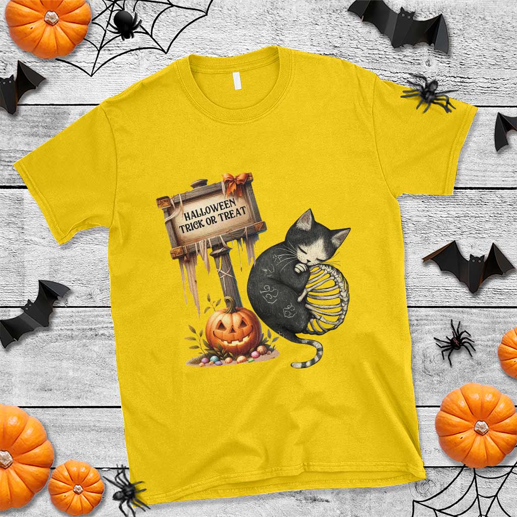 Halloween Trick Or Treat Black Cat Skeleton T Shirt TS12 Daisy Print Your Wear