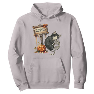 Halloween Trick Or Treat Black Cat Skeleton Hoodie TS12 Ice Gray Print Your Wear