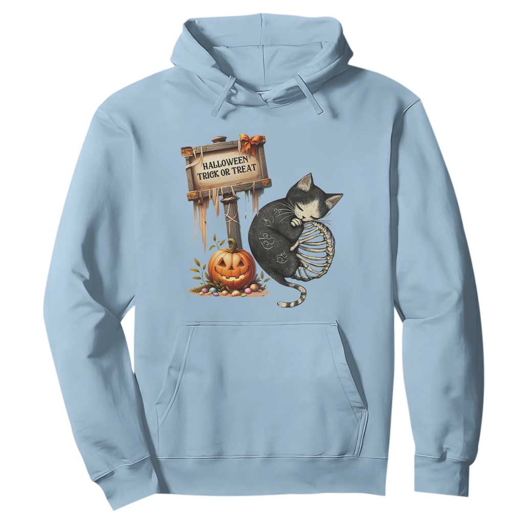 Halloween Trick Or Treat Black Cat Skeleton Hoodie TS12 Light Blue Print Your Wear