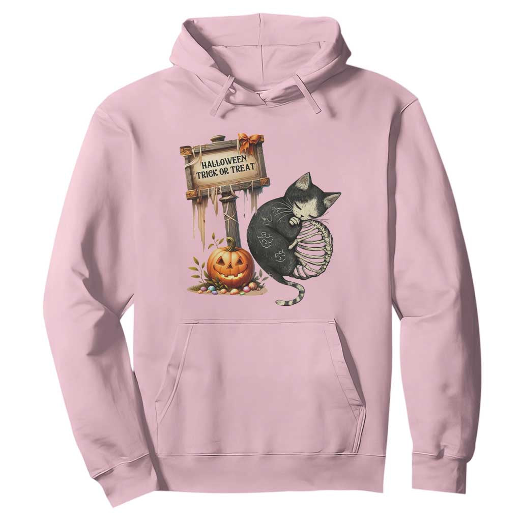 Halloween Trick Or Treat Black Cat Skeleton Hoodie TS12 Light Pink Print Your Wear
