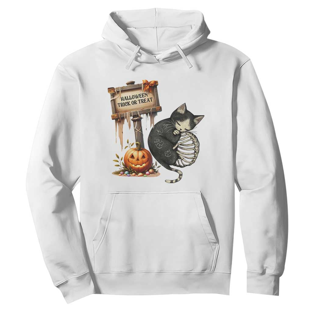 Halloween Trick Or Treat Black Cat Skeleton Hoodie TS12 White Print Your Wear
