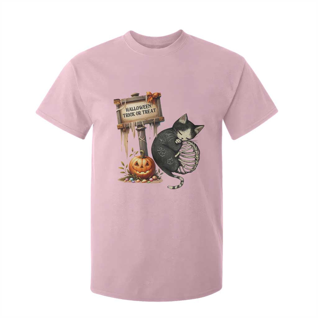 Halloween Trick Or Treat Black Cat Skeleton T Shirt For Kid TS12 Light Pink Print Your Wear