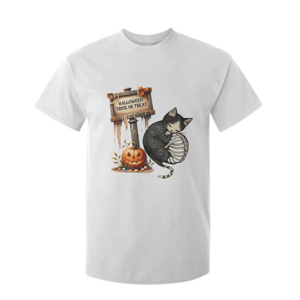Halloween Trick Or Treat Black Cat Skeleton T Shirt For Kid TS12 White Print Your Wear