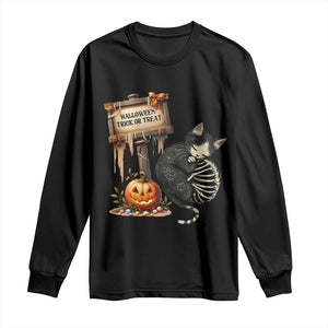 Halloween Trick Or Treat Black Cat Skeleton Long Sleeve Shirt TS12 Black Print Your Wear
