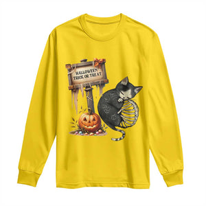 Halloween Trick Or Treat Black Cat Skeleton Long Sleeve Shirt TS12 Daisy Print Your Wear